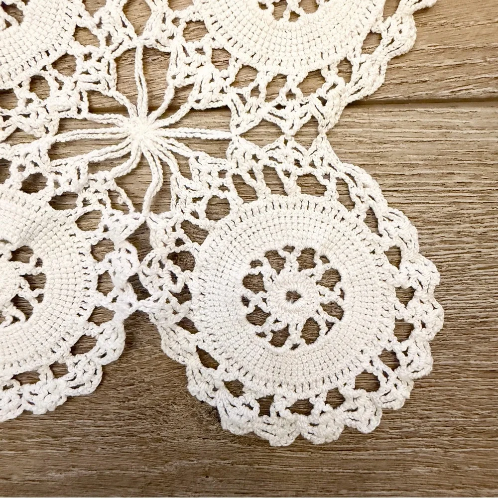 Vintage Handmade white crocheted medallion doilies Set‎ of 2 Cotton Cottage Core